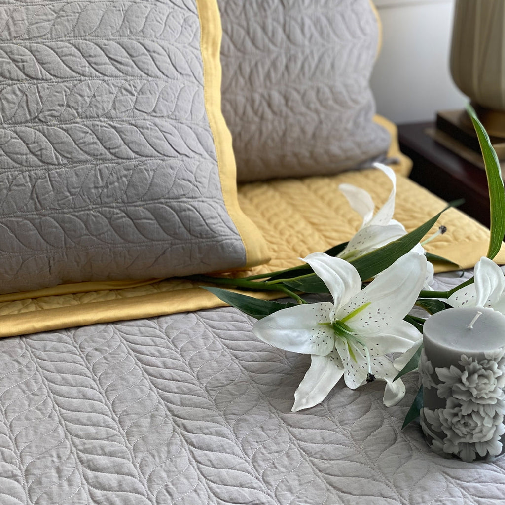 Sadyaska Butter Cup Yellow & Sandstone Grey Verdure Reversible 1 Pcs Bedspread