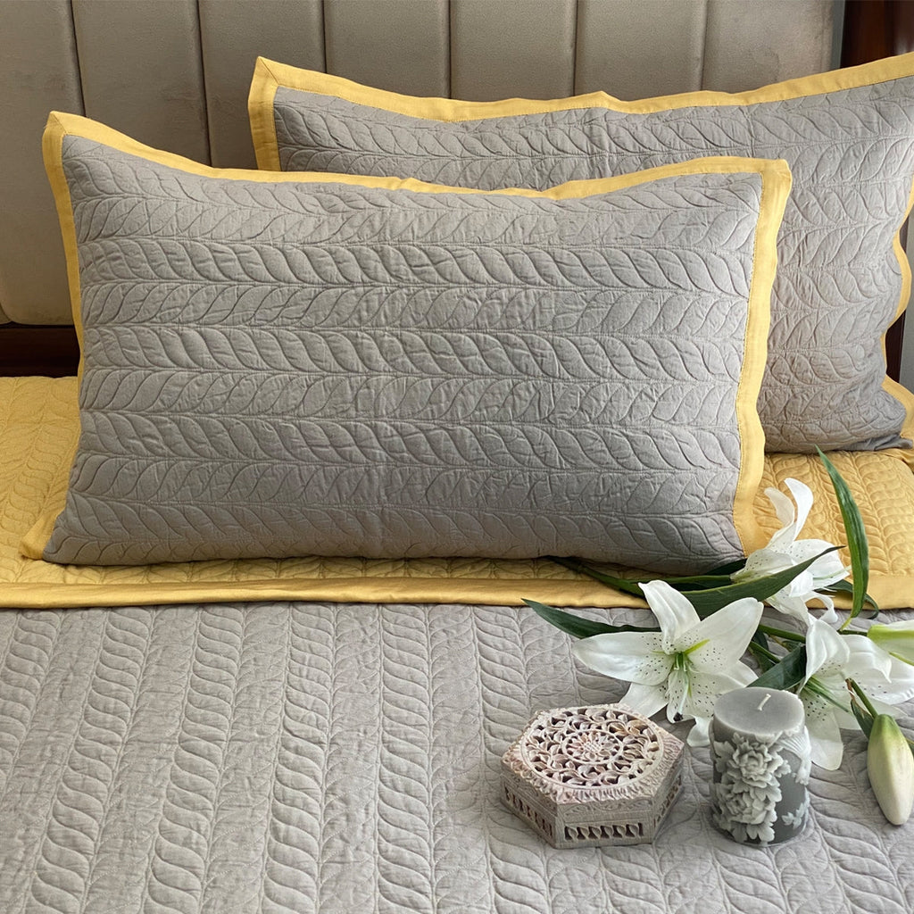 Sadyaska Butter Cup Yellow & Sandstone Grey Verdure Reversible 1 Pcs Bedspread