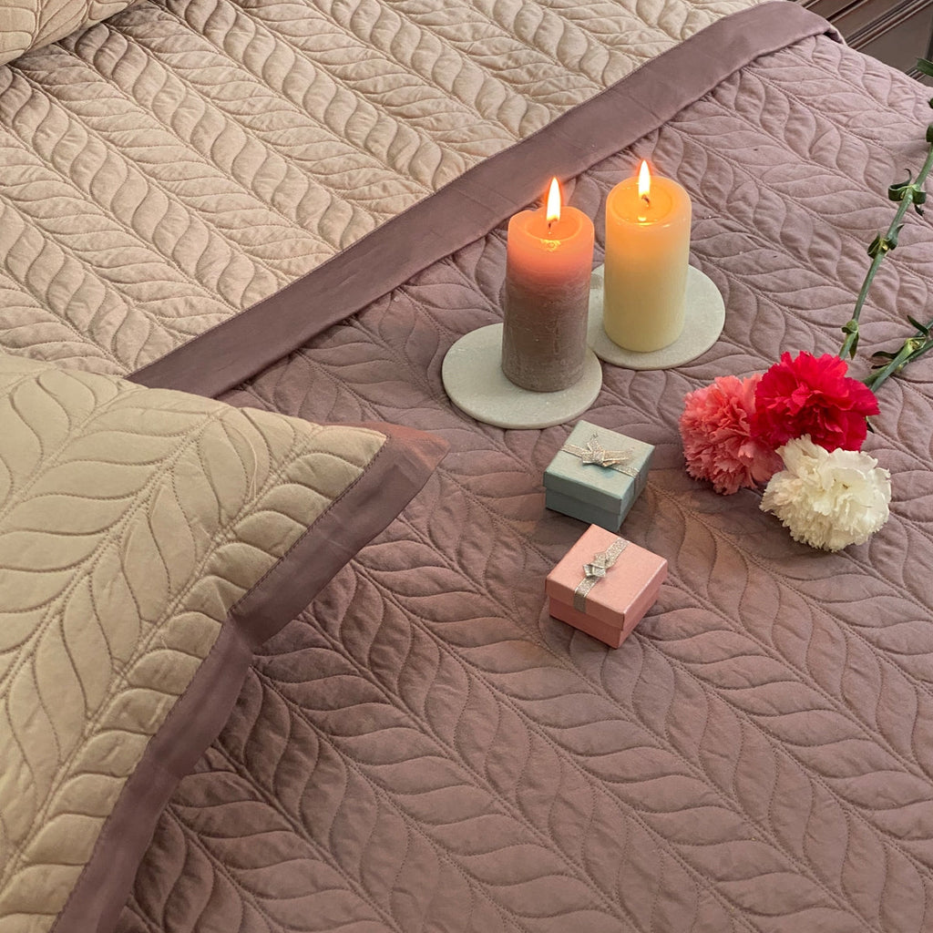 Sadyaska Old Rose & Buff Verdure Reversible 1 Pcs Bedspread