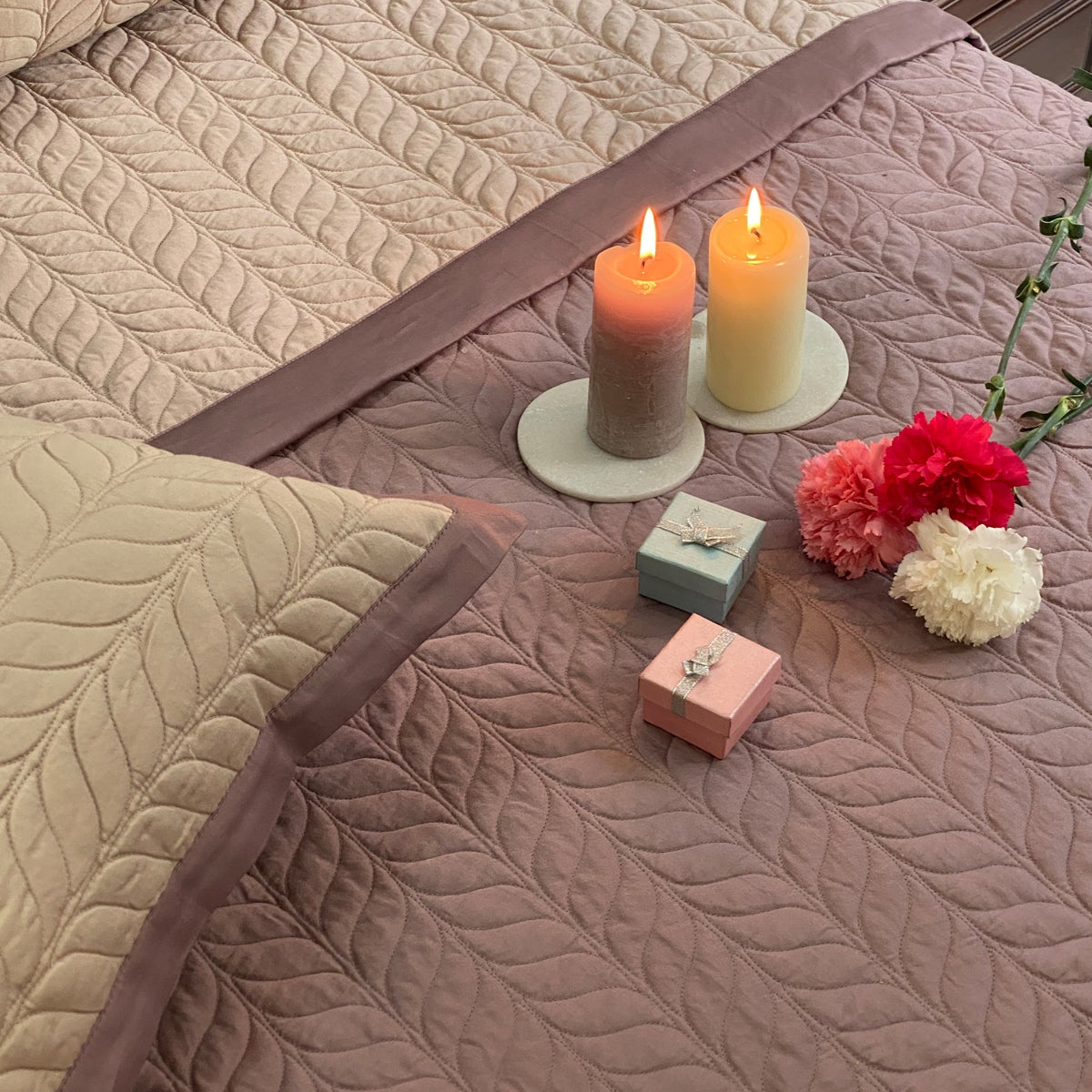 Sadyaska Old Rose & Buff Verdure Reversible 1 Pcs Bedspread