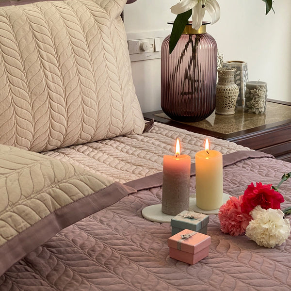 Sadyaska Old Rose & Buff Verdure Reversible 1 Pcs Bedspread