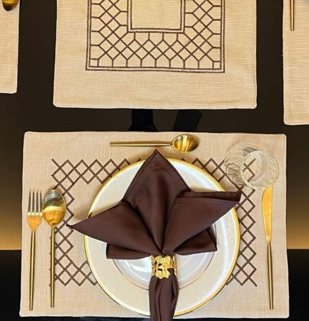 Sadyaska Zigzag Beige - Set of 2 Placemats & 2 Napkins 1 Pcs Table Linen