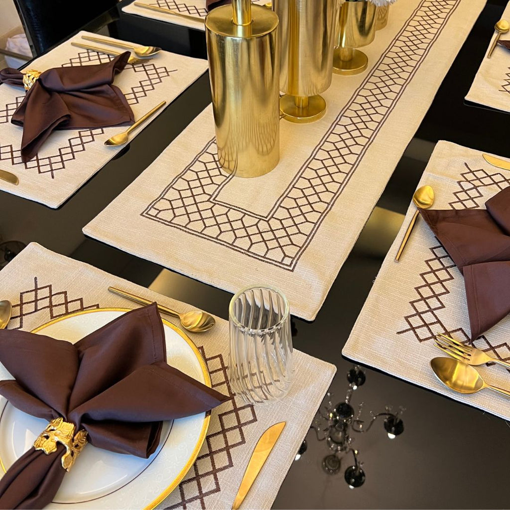 Sadyaska Zigzag Beige Set 13 Pcs Table Linen