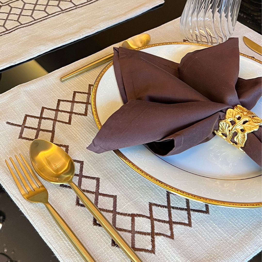 Sadyaska Zigzag Beige Set 13 Pcs Table Linen