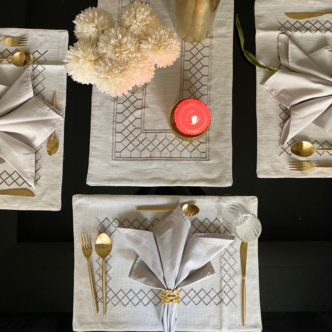 Sadyaska Zigzag Grey Set 13 Pcs Table Linen