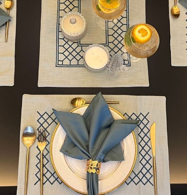 Sadyaska Zigzag Sage Green - Set of 2 Placemats & 2 Napkins 1 Pcs Table Linen