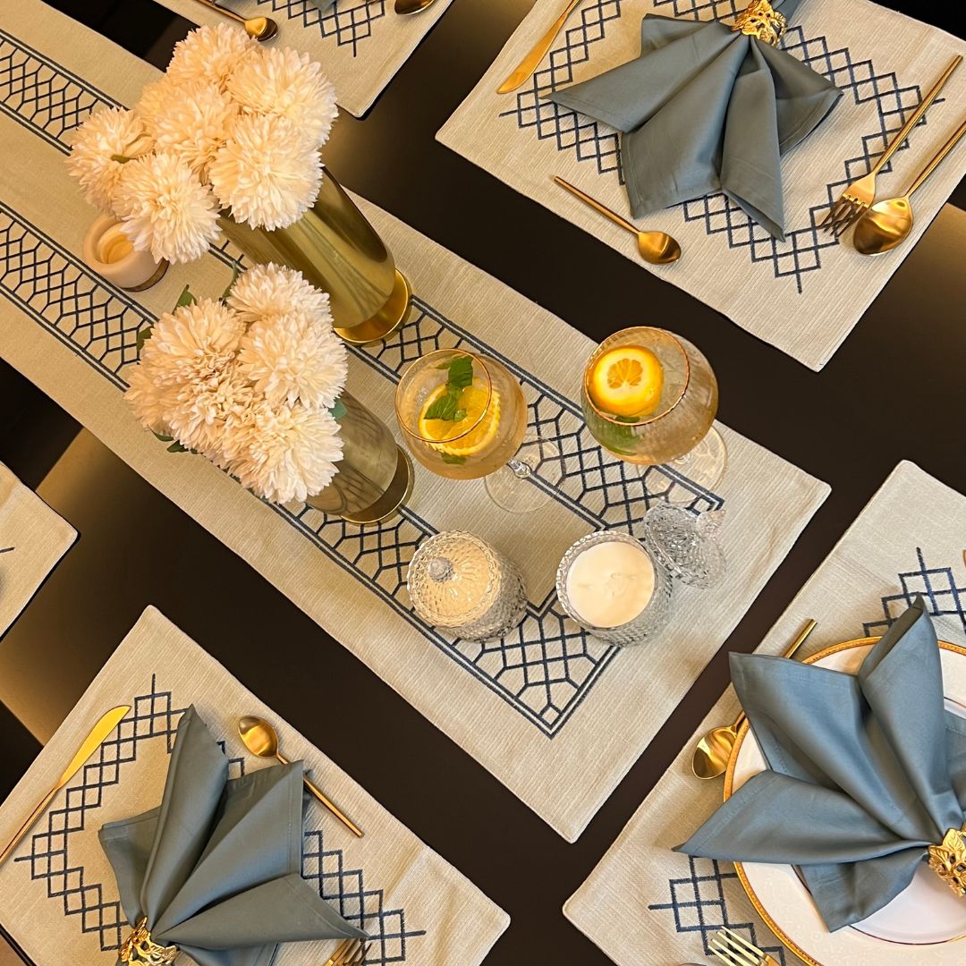 Sadyaska Zigzag Sage Green Set 13 Pcs Table Linen