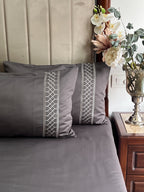 Sadyaska Zigzag Titanium Grey 1000TC Egyptian Cotton Embroidered s (Set of 2) 1 Pcs Pillow Cover