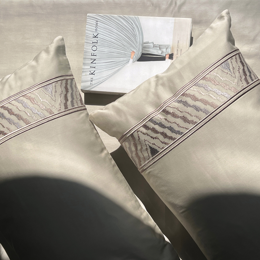 Sadyaska Zurich Beige Embroidered s (Set of 2) 1 Pcs Pillow Cover