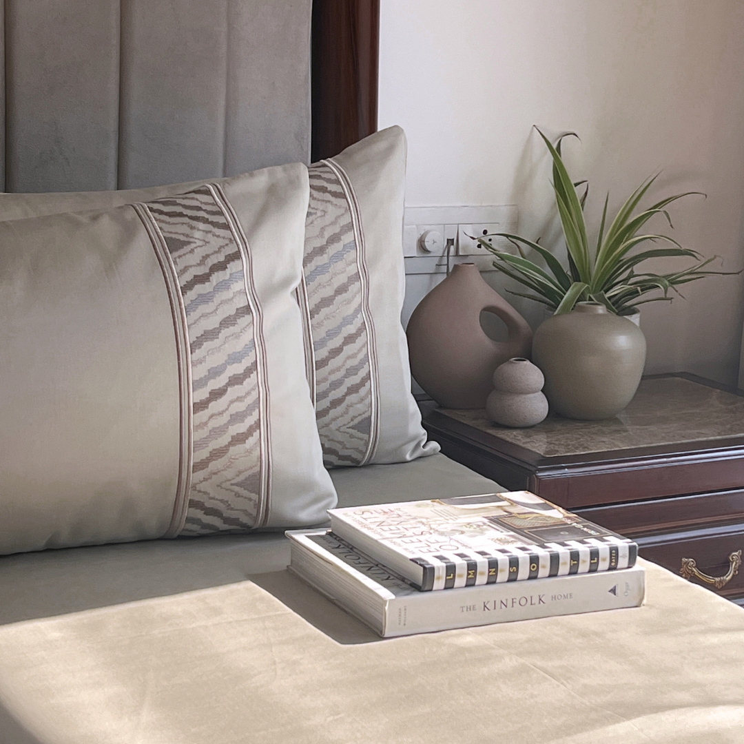 Sadyaska Zurich Beige Embroidered s (Set of 2) 1 Pcs Pillow Cover