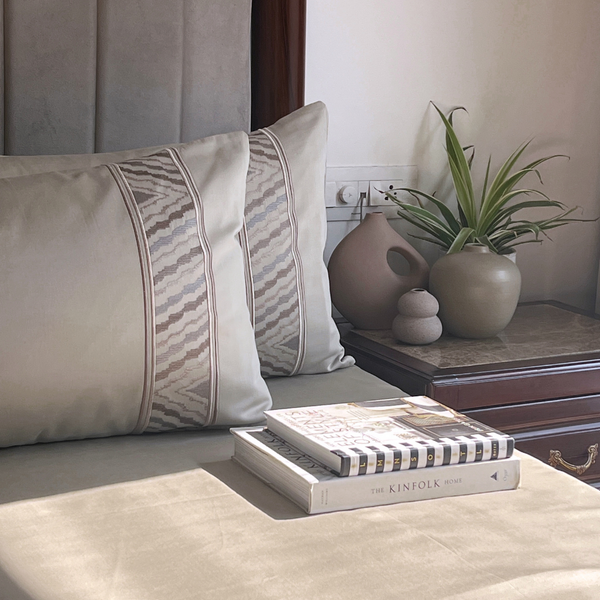 Sadyaska Zurich Beige Embroidered s (Set of 2) 1 Pcs Pillow Cover
