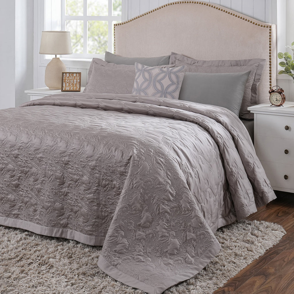 8pcs Quilt/Qulited Bed Cover Set Neutral Classical Ornate Twirls & Swirls