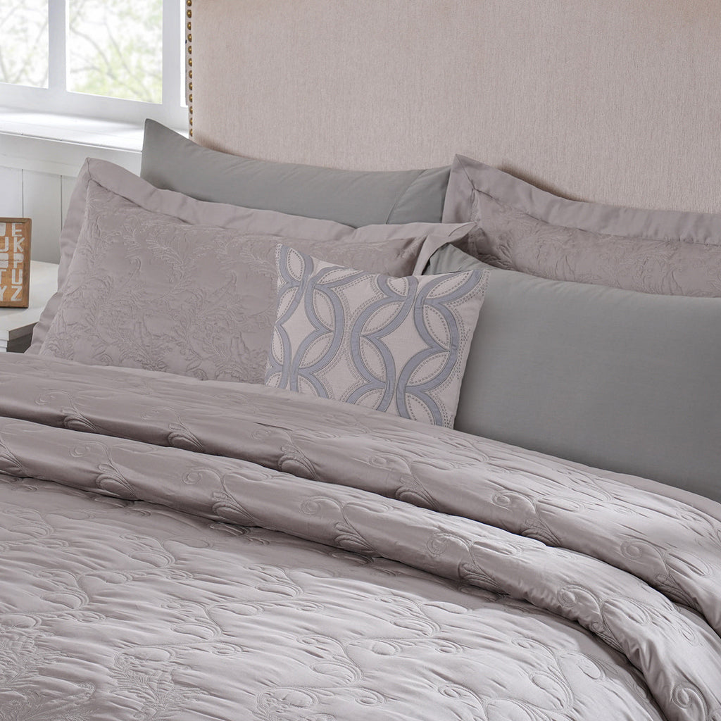 8pcs Quilt/Qulited Bed Cover Set Neutral Classical Ornate Twirls & Swirls