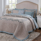 8pcs Quilt/Qulited Bed Cover Set Blue Classical Ornate Seamless Scroll
