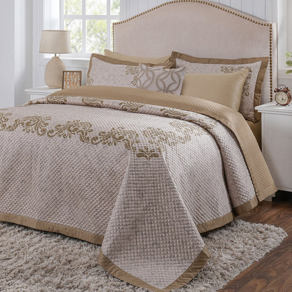 8pcs Quilt/Qulited Bed Cover Set Gold Classical Ornate Seamless Scroll