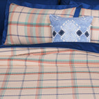 Eclectic Geo Mosaic Plaid Woven 100% Cotton Blue 8 pcs Duvet Cover Set