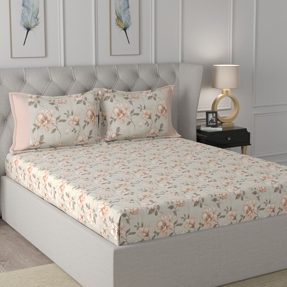 Florescence Caron Printed 100% Cotton Pink Bed Sheet