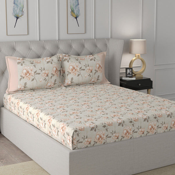 Florescence Caron Printed 100% Cotton Pink Bed Sheet