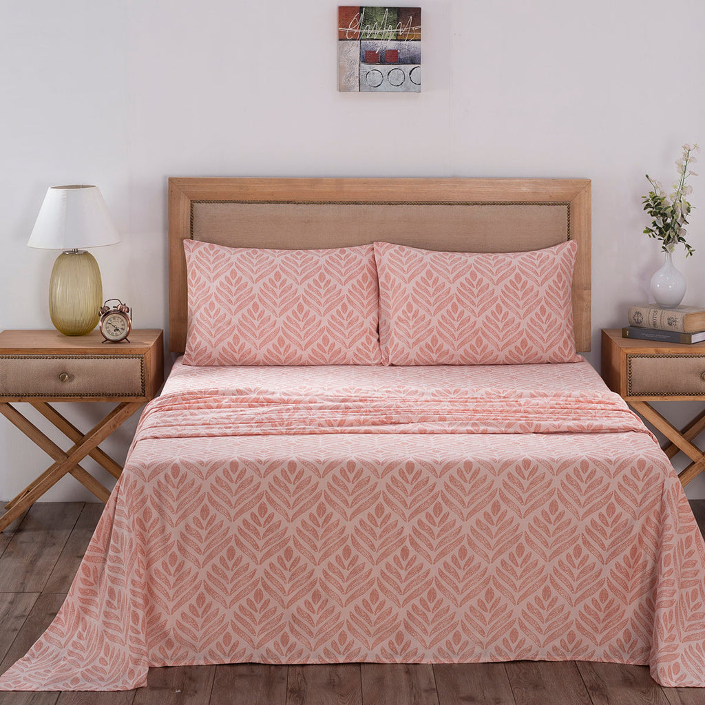 Global Atelier Petal Touch Printed 100% Cotton Peach Soft Bed Sheet