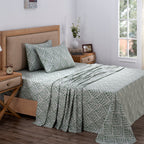 Global Atelier Petal Touch Printed 100% Cotton Green Soft Bed Sheet