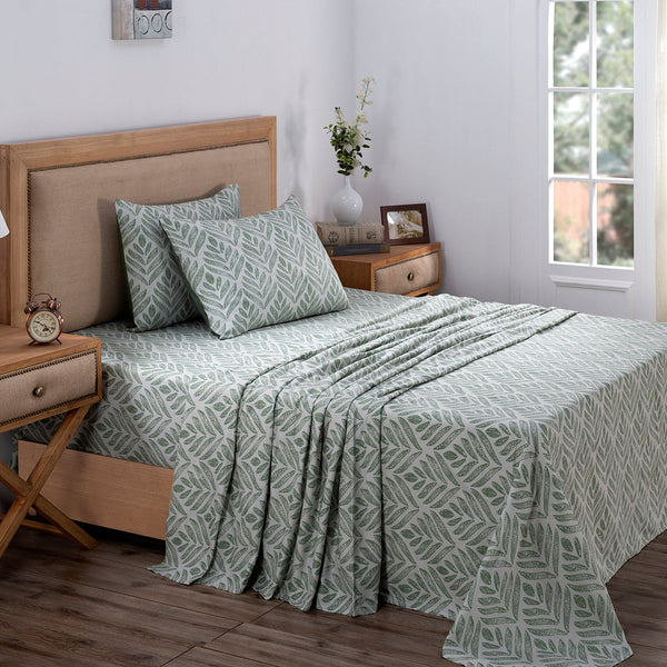 Global Atelier Petal Touch Printed 100% Cotton Green Soft Bed Sheet