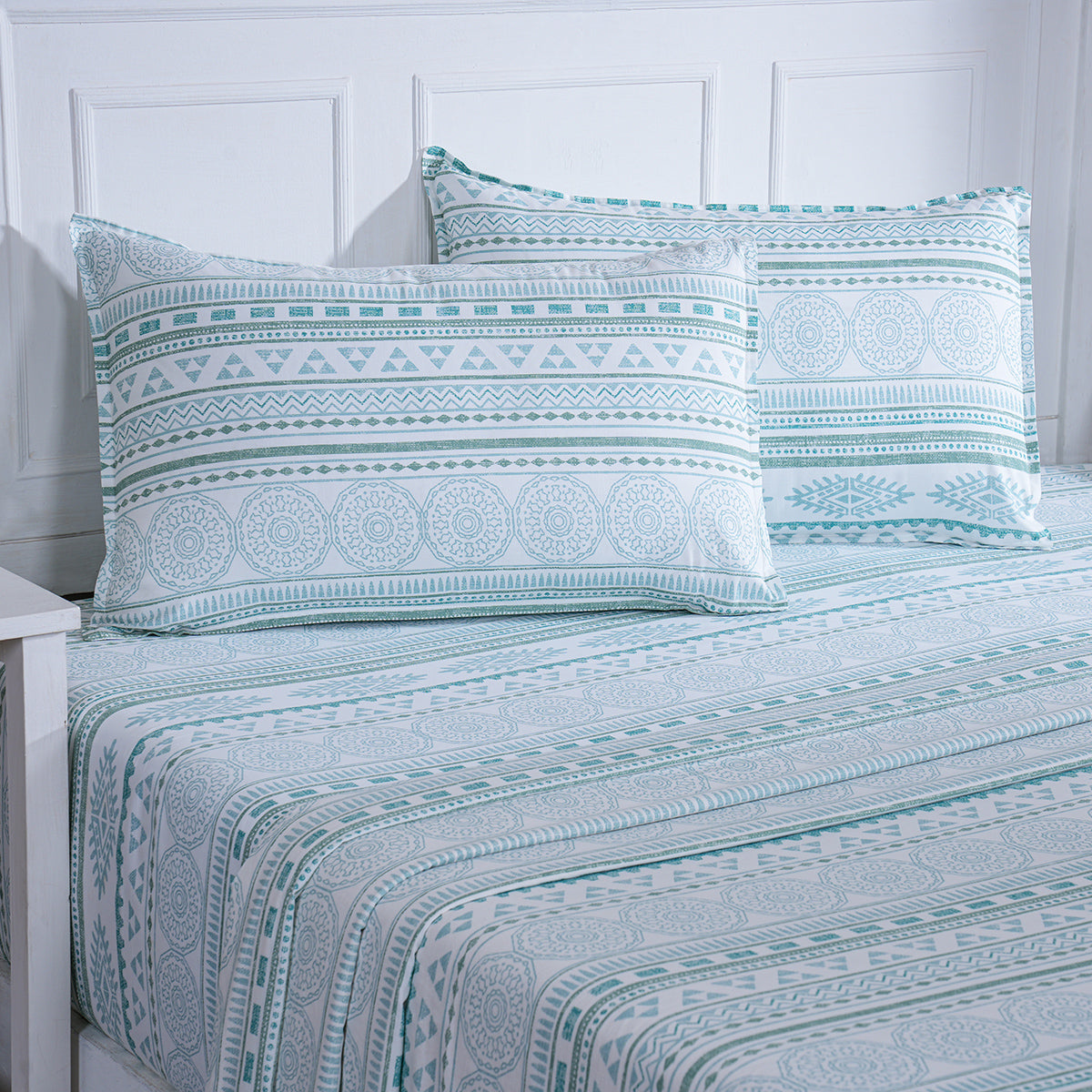 Hermosa Sensory Bloom Allegra 100% Cotton Printed Bed Sheet with Pillow Case Teal