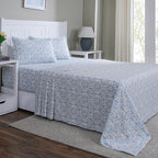 Hermosa Sensory Bloom Avery 100% Cotton Printed Bed Sheet with Pillow Case Blue