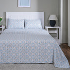 Hermosa Sensory Bloom Avery 100% Cotton Printed Bed Sheet with Pillow Case Blue