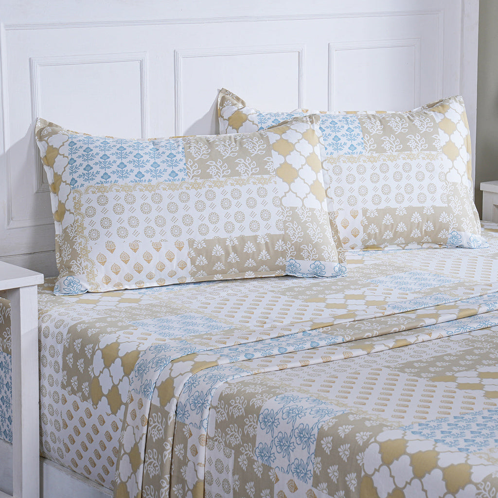 Hermosa Sensory Bloom Lennon 100% Cotton Printed Bed Sheet with Pillow Case Mustard
