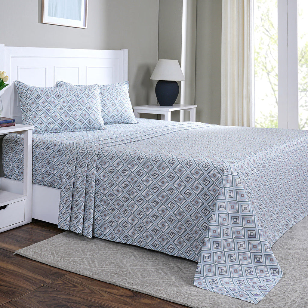 Hermosa Sensory Bloom Jude 100% Cotton Printed Bed Sheet with Pillow Case Teal