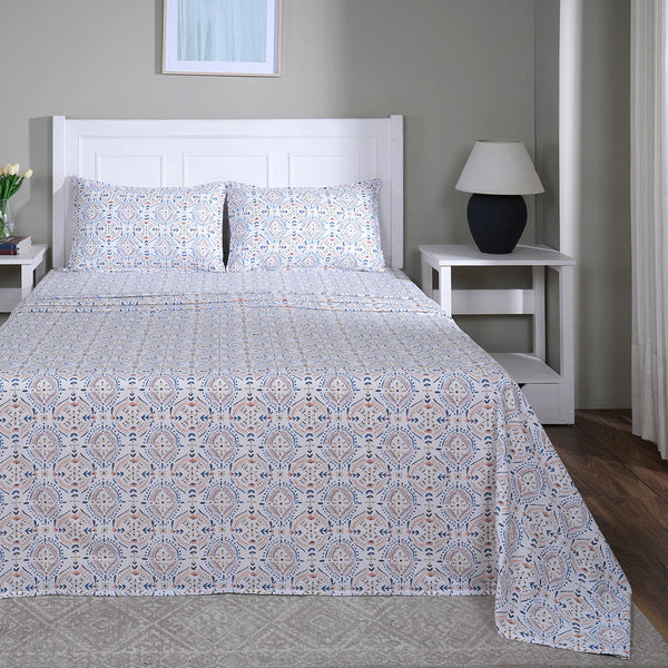 Hermosa Sensory Bloom Avery 100% Cotton Printed Bed Sheet with Pillow Case Rust