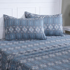Hermosa Sensory Bloom Gareth 100% Cotton Printed Bed Sheet with Pillow Case Blue