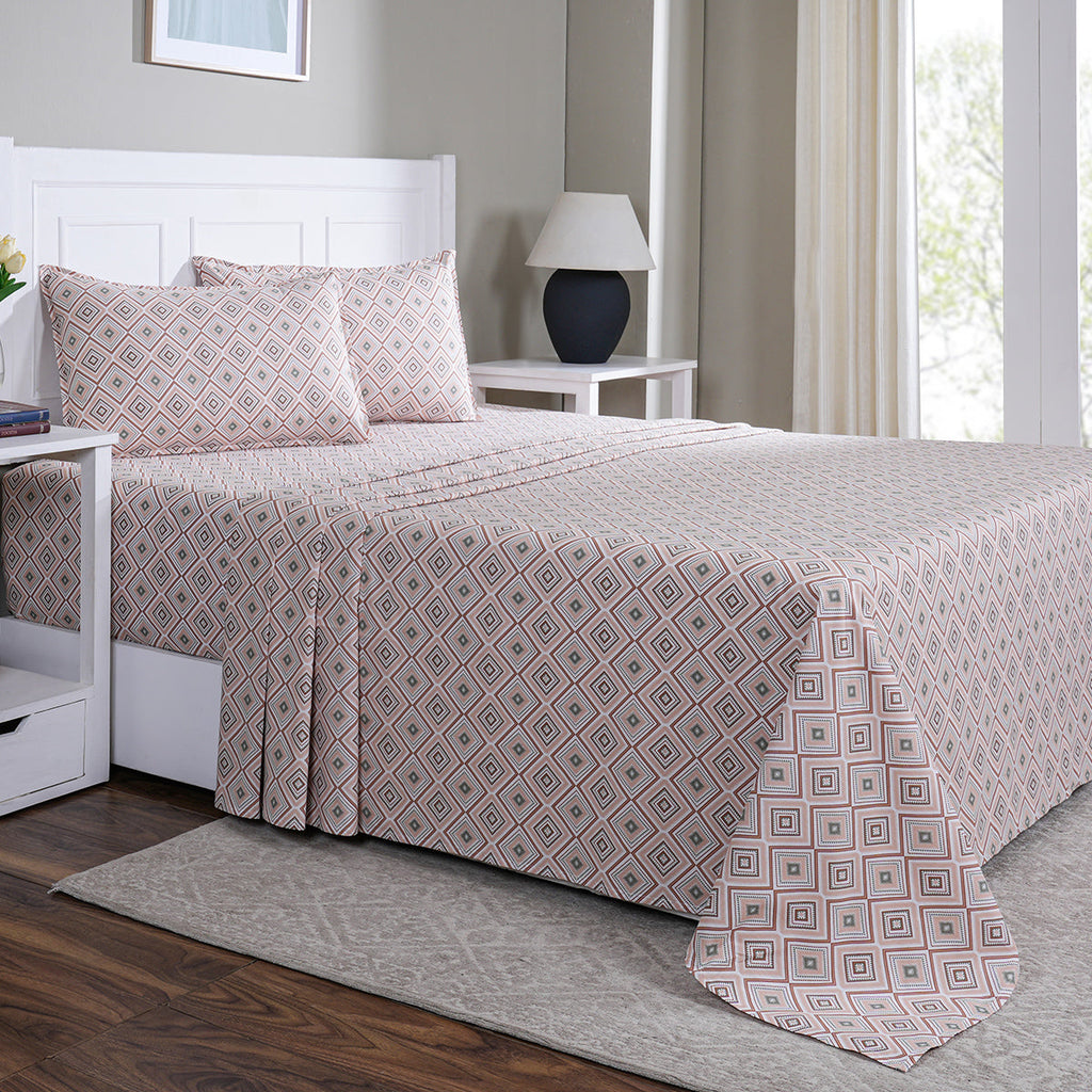 Hermosa Sensory Bloom Jude 100% Cotton Printed Bed Sheet with Pillow Case Peach