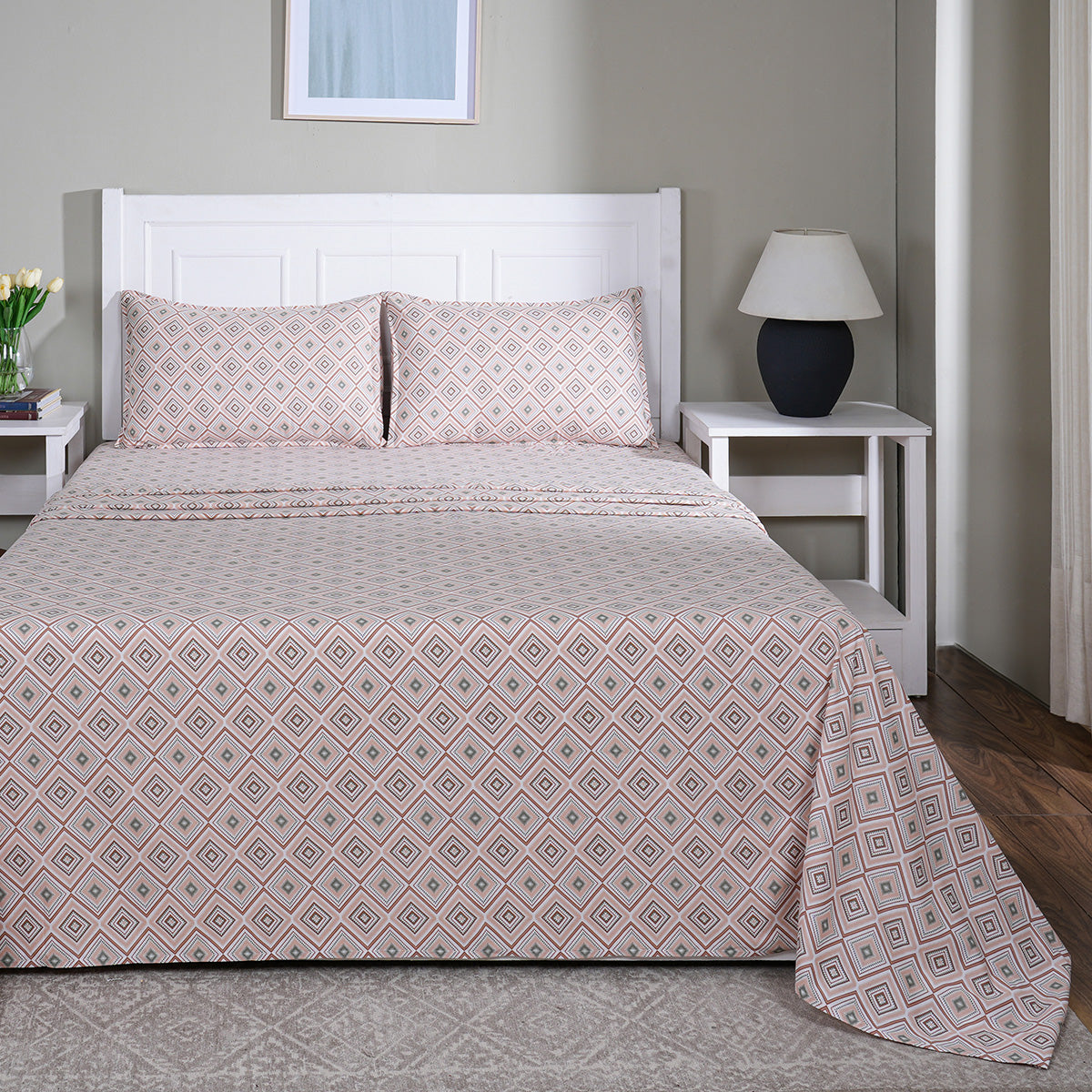 Hermosa Sensory Bloom Jude 100% Cotton Printed Bed Sheet with Pillow Case Peach