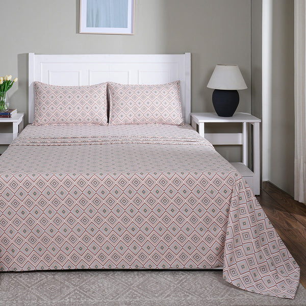 Hermosa Sensory Bloom Jude 100% Cotton Printed Bed Sheet with Pillow Case Peach
