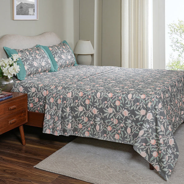 Sensory Bloom Granada 100% Cotton Green Bed Sheet with Pillow Case