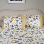 Sensory Bloom Myrtille 100% Cotton Mustard Bed Sheet with Pillow Case