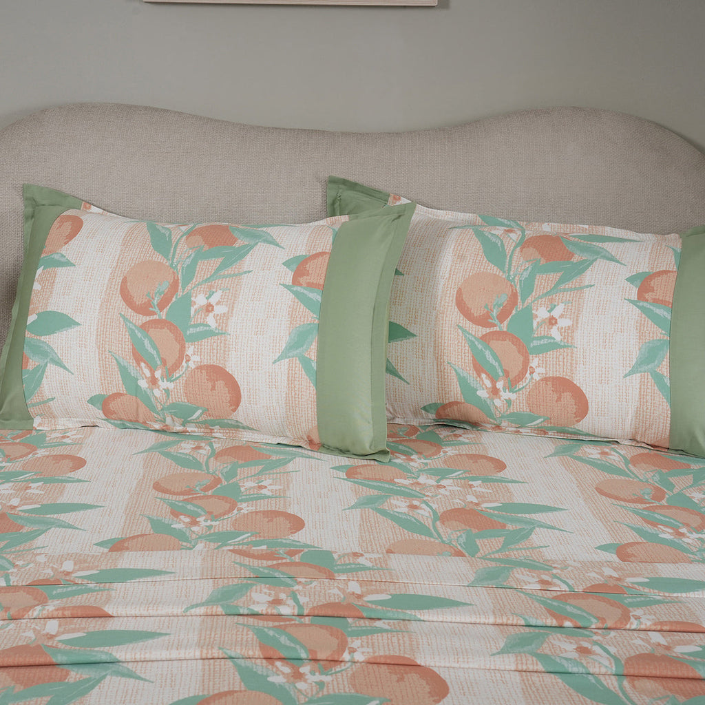 Sensory Bloom Colorsplash 100% Cotton Peach Bed Sheet with Pillow Case