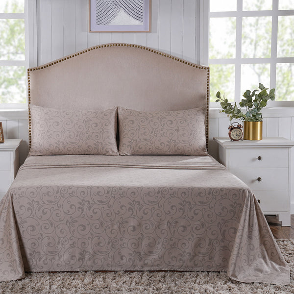 Classical Ornate Seamless Scroll Bed Sheet with Pillow Case Neutral