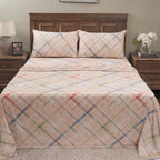 Eclectic Geo Rhombus Digital Print 100% Cotton Beige Bed Sheet with Pillow Case