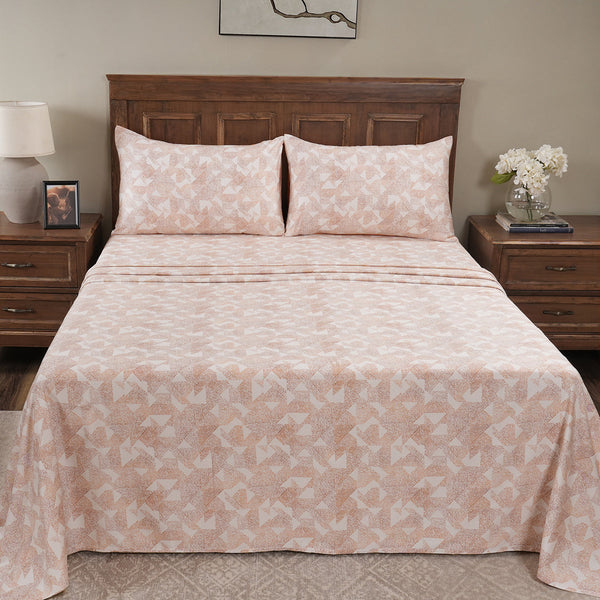 Eclectic Geo Triangle Digital Print 100% Cotton Rust Bed Sheet with Pillow Case