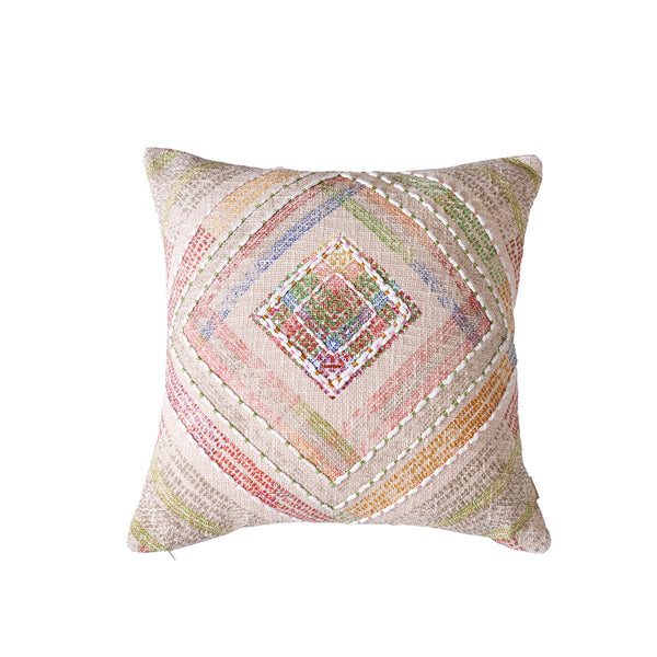 Eclectic Geo Rhombus Woven/Digital Print 100% Cotton Beige Cushion Cover