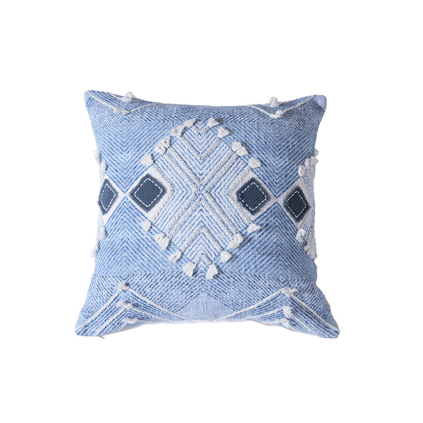 Eclectic Geo Triangle Woven/Digital Print 100% Cotton Blue Cushion Cover