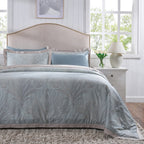 Classical Ornate Baroque Feathering Duvet Cover with Pillow Case Blue