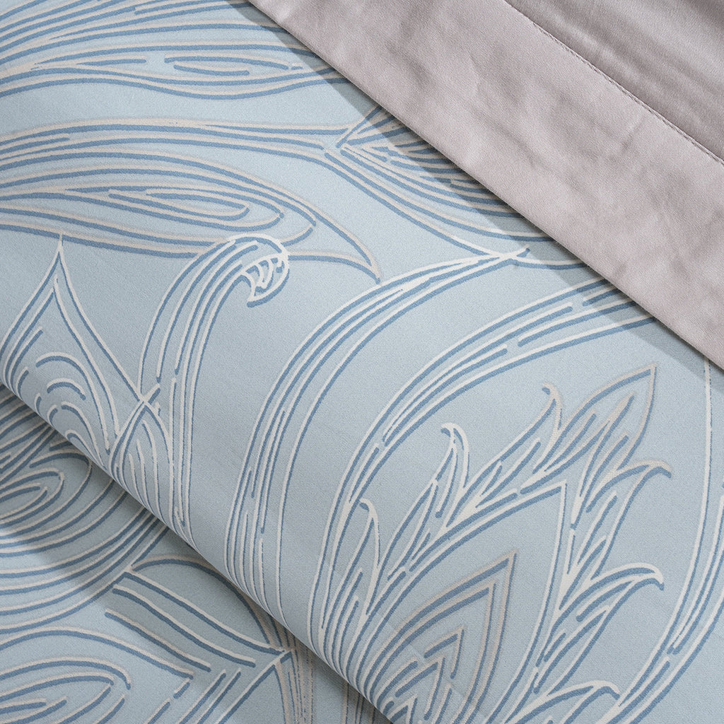 Classical Ornate Baroque Feathering Duvet Cover with Pillow Case Blue