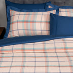 Eclectic Geo Mosaic Plaid Woven 100% Cotton Blue Duvet Cover with Pillow Case