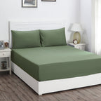Slumber Plain Easy Care Percale 100% Cotton Green Fitted Sheet with Pillow Case
