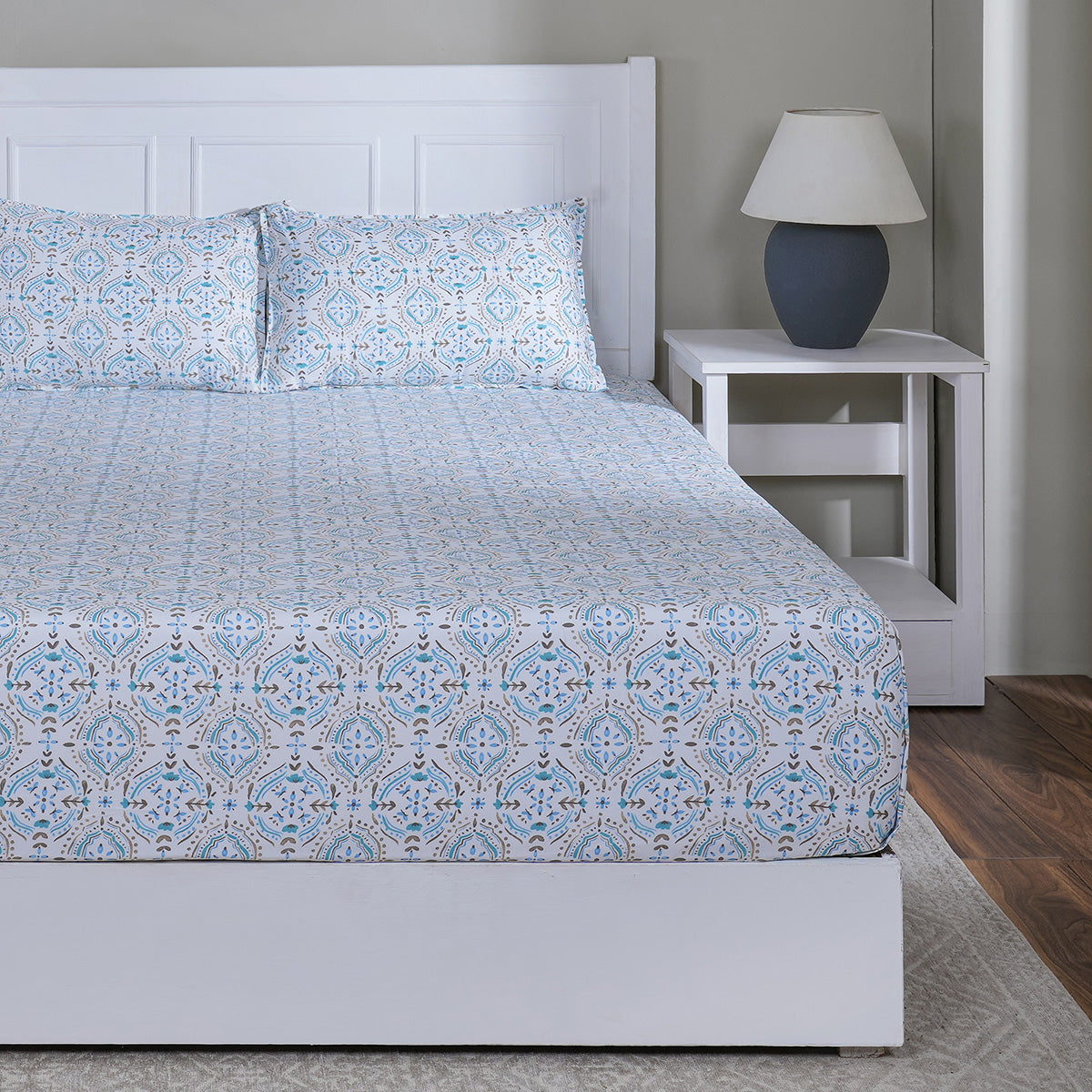 Hermosa Sensory Bloom Avery 100% Cotton Printed Fitted Sheet with Pillow Case Blue