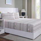 Hermosa Sensory Bloom Allegra 100% Cotton Printed Fitted Sheet with Pillow Case Peach