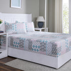 Hermosa Sensory Bloom Lennon 100% Cotton Printed Fitted Sheet with Pillow Case Blue